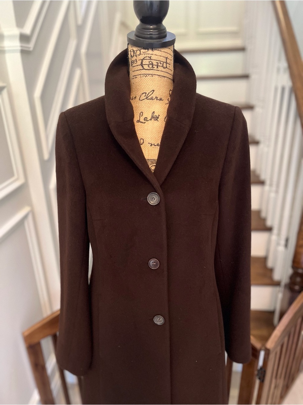 Tombolini Dark Brown Long Wool Coat - Picture 5 of 7